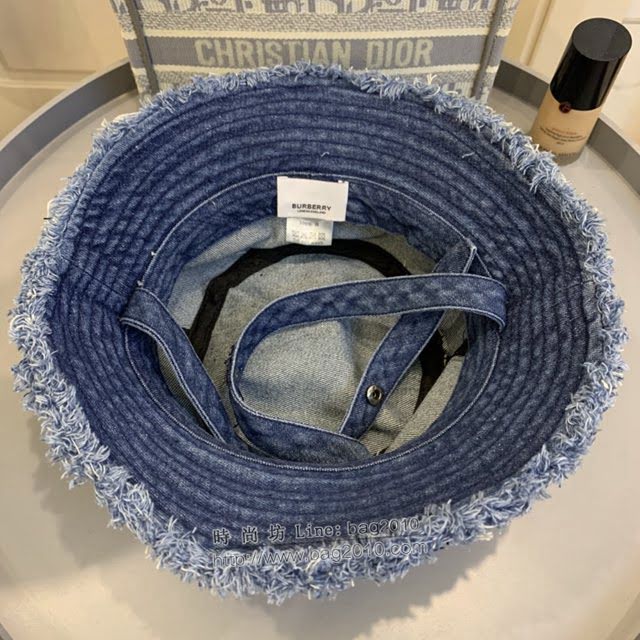 Burberry男女同款帽子 巴寶莉新款重工洗水牛仔加防風繩漁夫帽遮陽帽  mm1648
